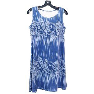Paisley Shift Dress, Sleeveless, Blue & White, Size S